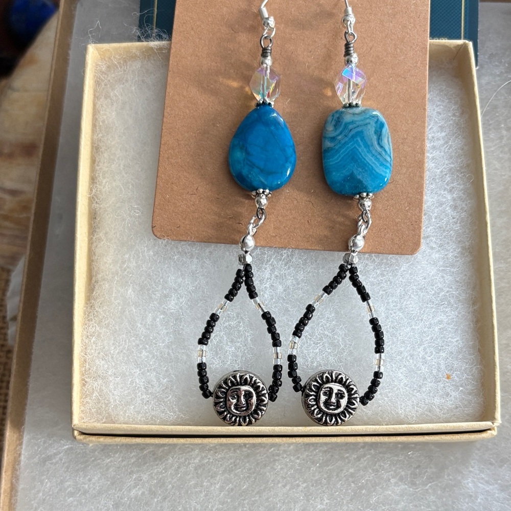 Artisan Blue and Silver Sunburst Earrings